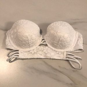 White floral strapless swimsuit top